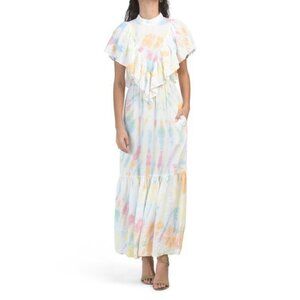 !NWT Young Fabulous & Broke Cruz Flutter Sleeve Colorful Pastel Maxi Size M
